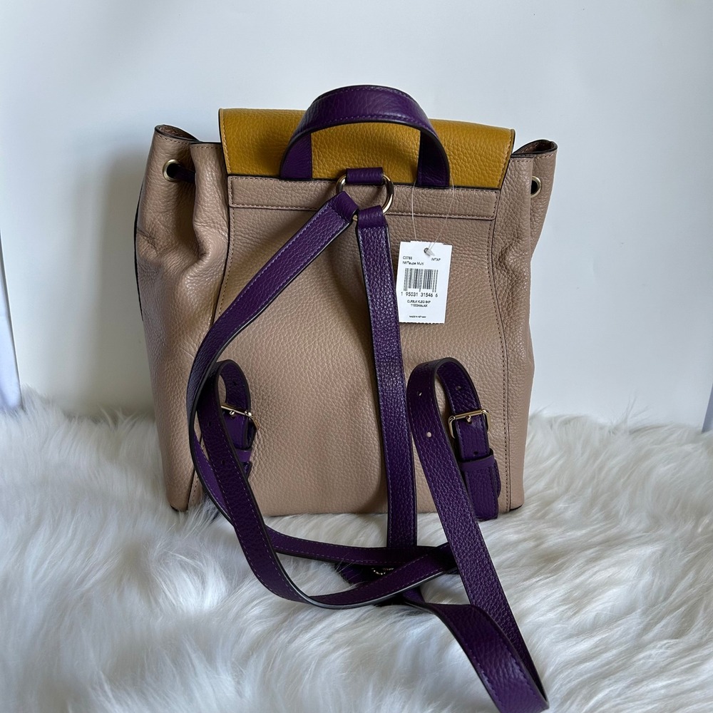 Coach Kleo Taupe Multi Colorblock Pebbled Leather Backpack NEW - Picture 2 of 12